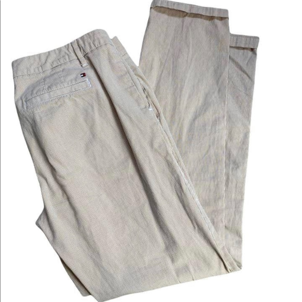 EUC Tommy Hilfiger classic straight Khaki/white stripe pant